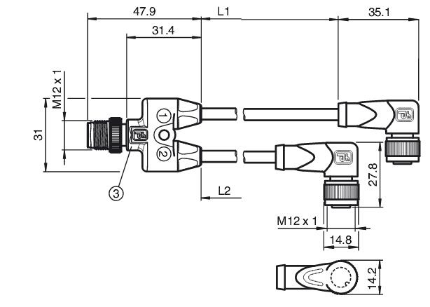 Y连接电缆 V1-W-E2-BK0，3M-PUR-A-T-V1-G