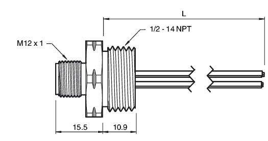 传感器/执行器插头 1/2" NPT-V15-G-S-.15M