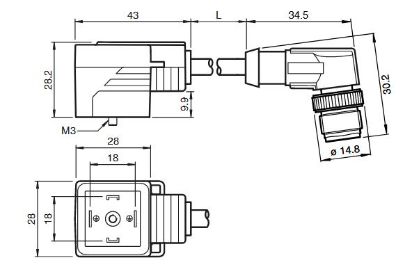 阀门连接器 VMA-2+P-2M-PUR-V1-W