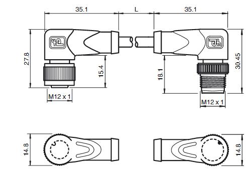 内螺纹连接器 V15-W-BK0，3M-PUR-O2/CAN-V15-W