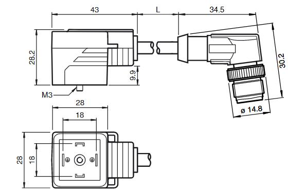 阀门连接器 VMA-2+P/Z2-0，3M-PVC-V1-W-Y