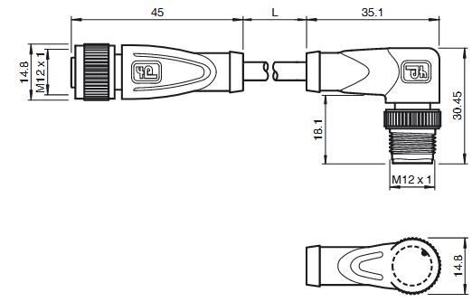 电缆连接器 V1-G-0，6M-PUR-ABG-V1-W