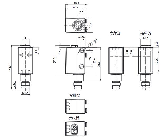 对射型光电传感器 OBE20M-R101-S2EP-IO-V31-L