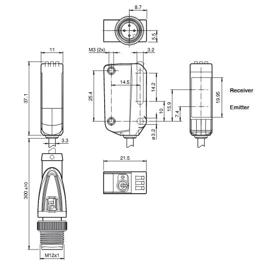 反射板型光电传感器 OBR12M-R100-2EP-IO-0，3M-V1-L