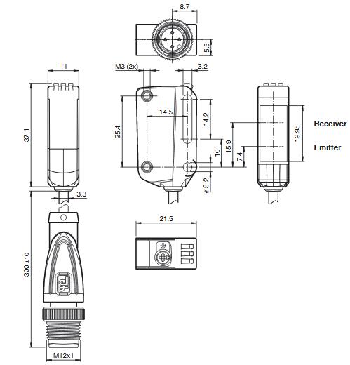 距离传感器 OMT100-R100-2EP-IO-0，3M-V1